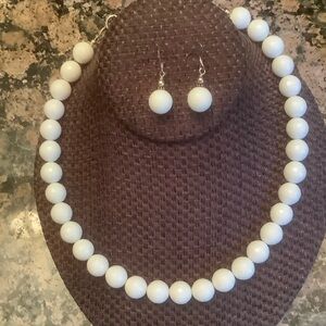 Elegant White glass Beaded Necklace and Earring Set